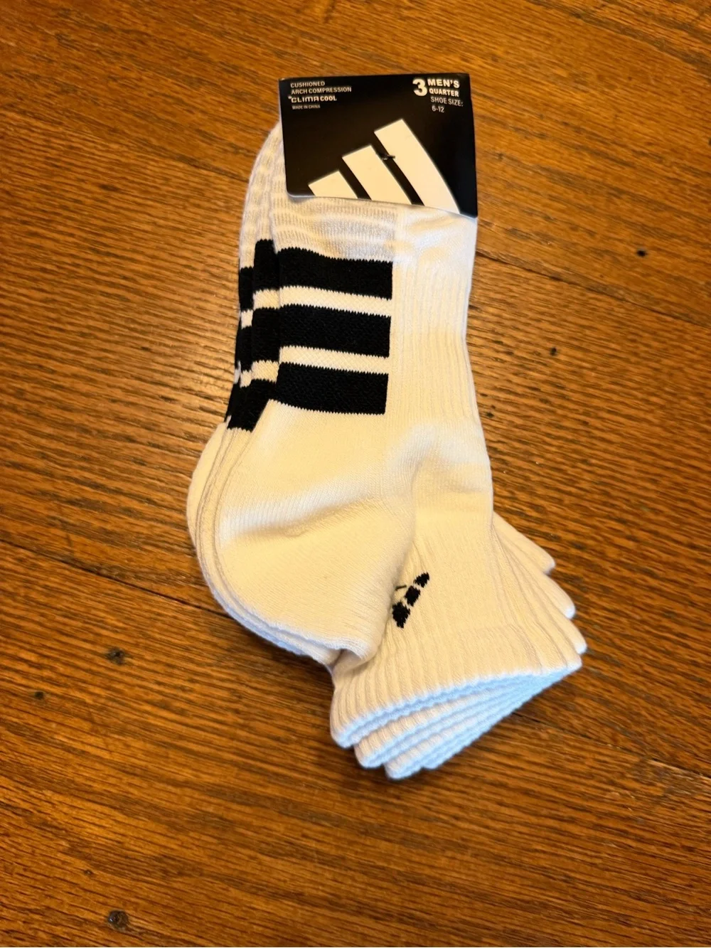 adidas White Crew Athletic Socks with Black Stripe Accents Sz 6-12